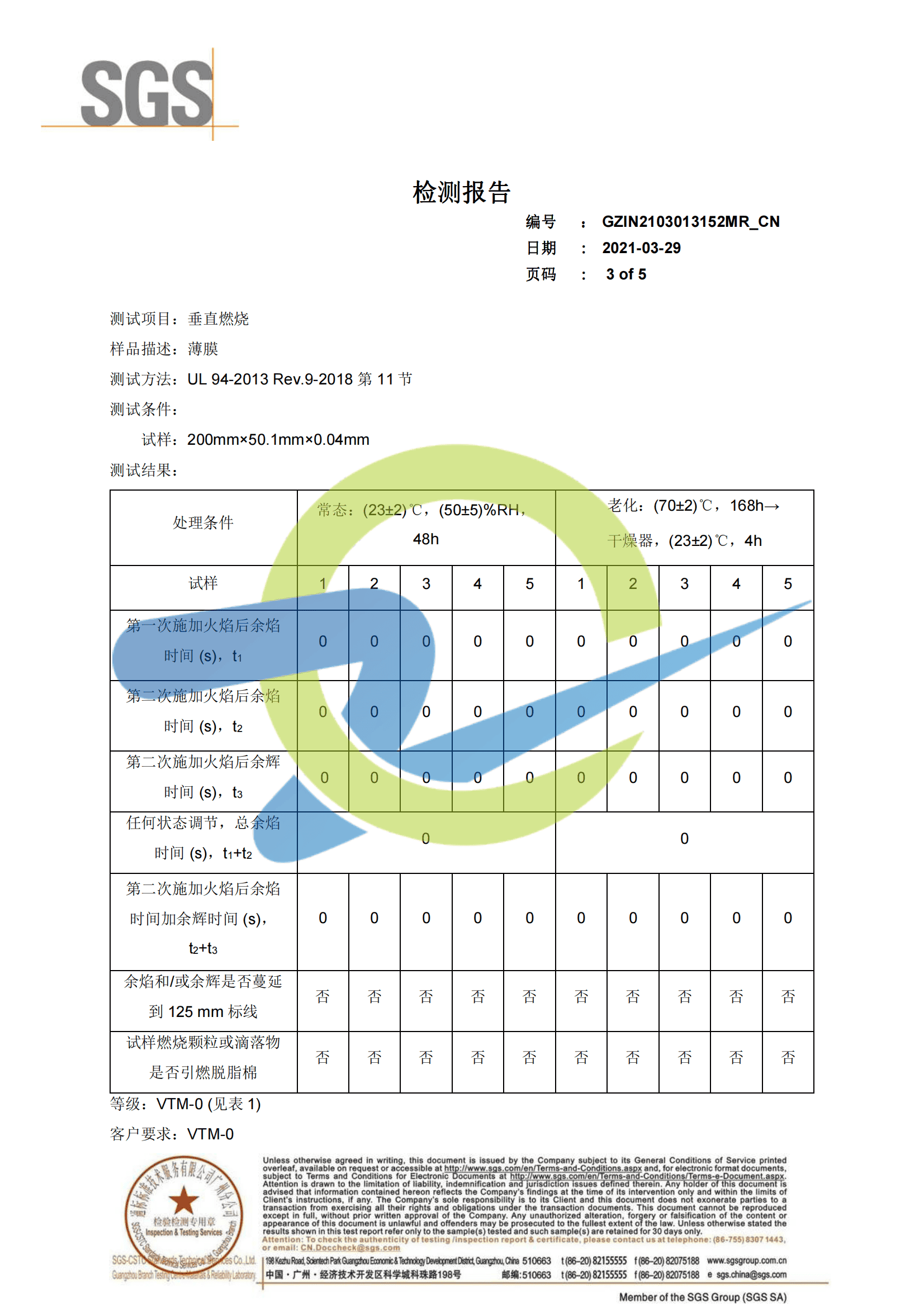 防水阻燃TPU膜检测报告